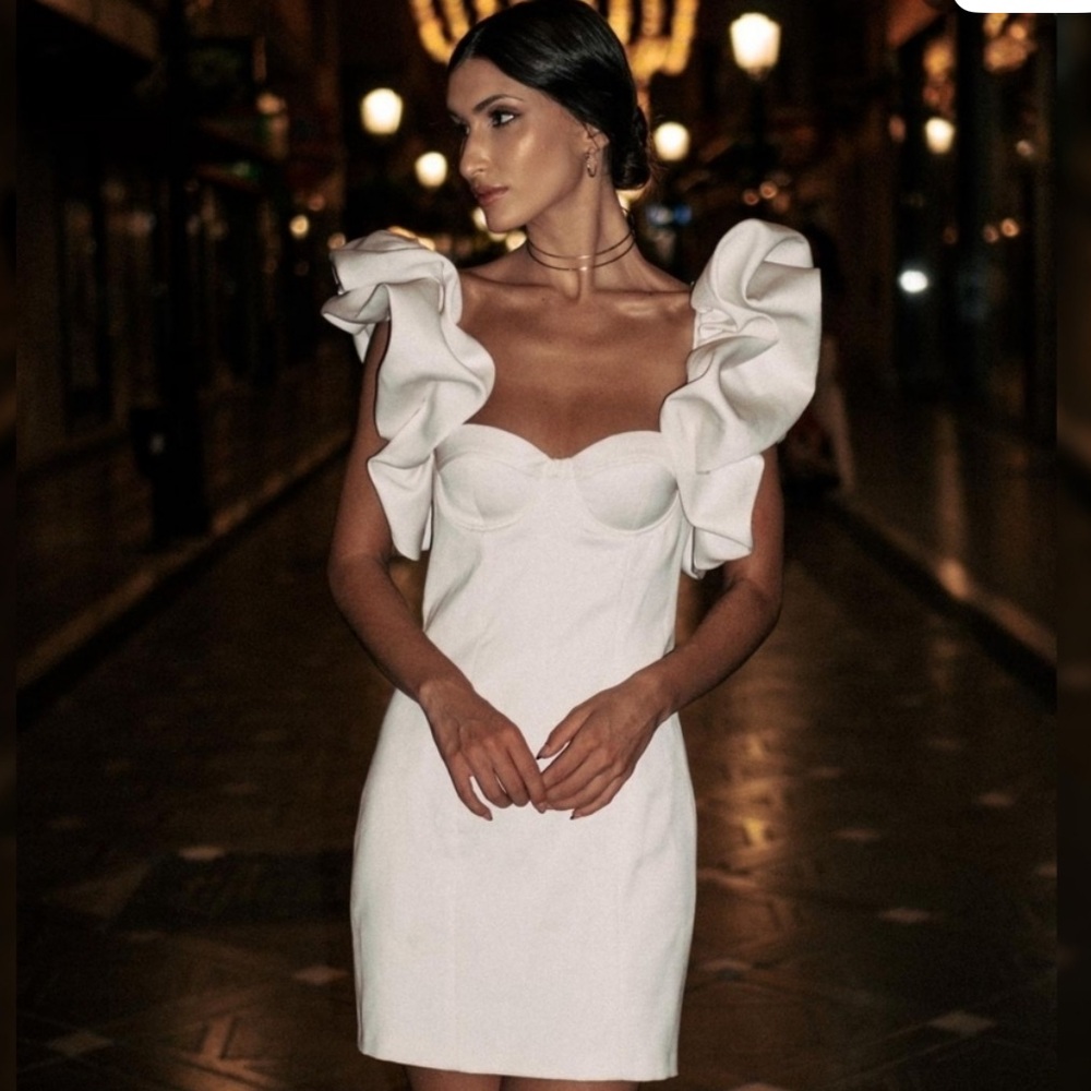 Zara Cream Mini Dress with Statement Sleeves